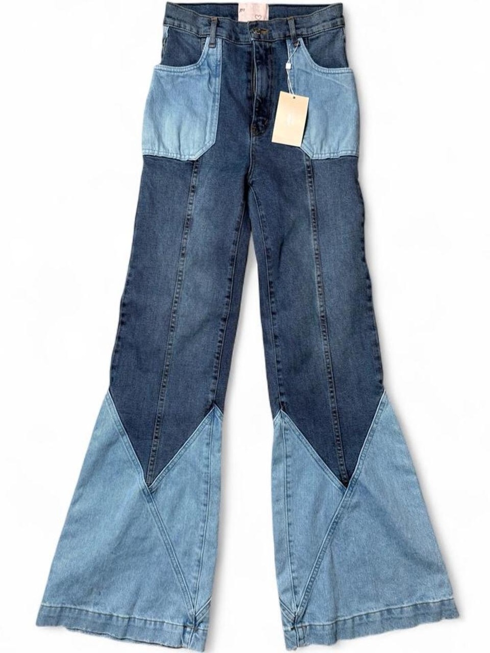 REVICE Two-Tone Boogie Bells patchwork Flare Jeans NWT